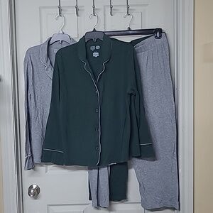 CORE life Organic Cotton Pajama Bundle X2 Forest Green Gray Contrast Piping L
